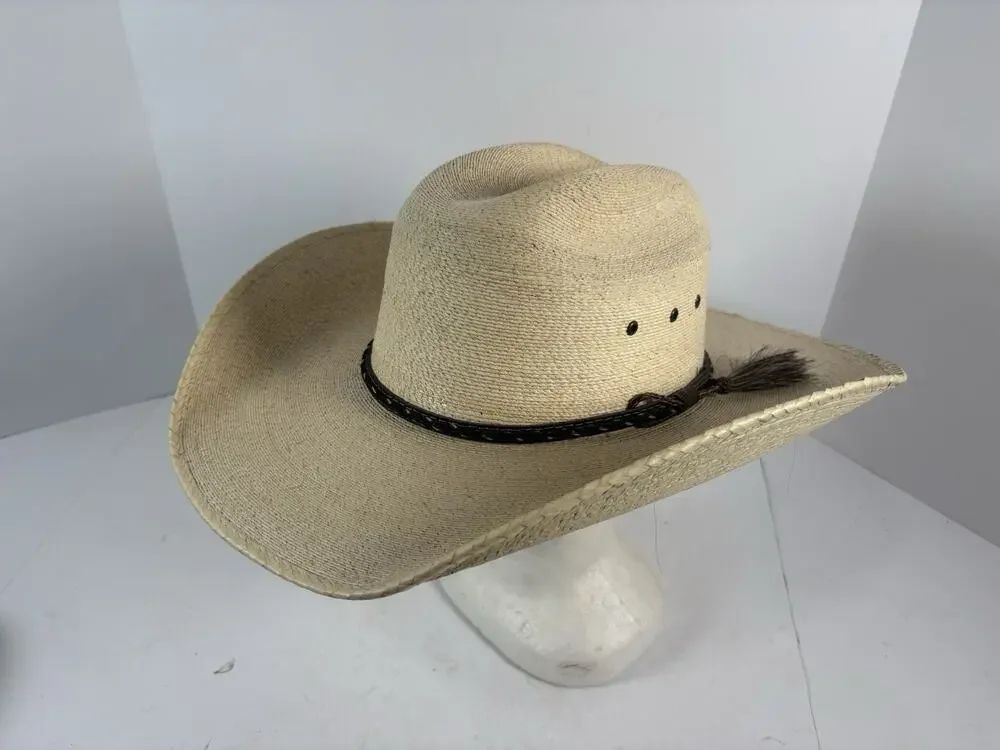 Justin Bent Rail Straw Cowboy Hat 7 1/2 Natural Western Horsehair Band Cowboy